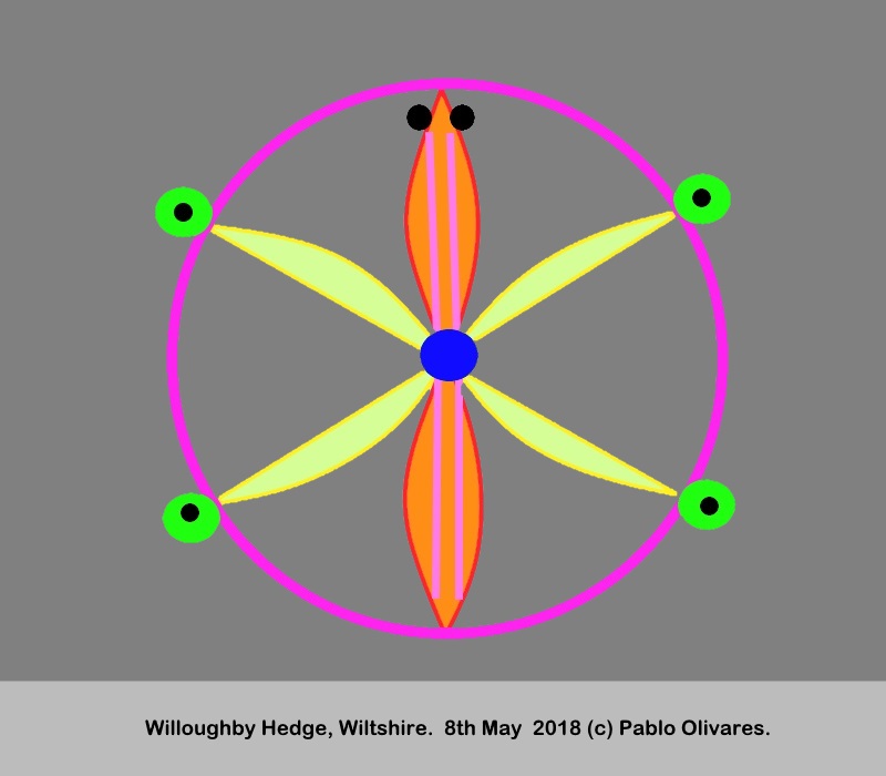 Crop Circle at WilloughbyHedge, Nr Mere, Wiltshire. Reported 8th May 2018